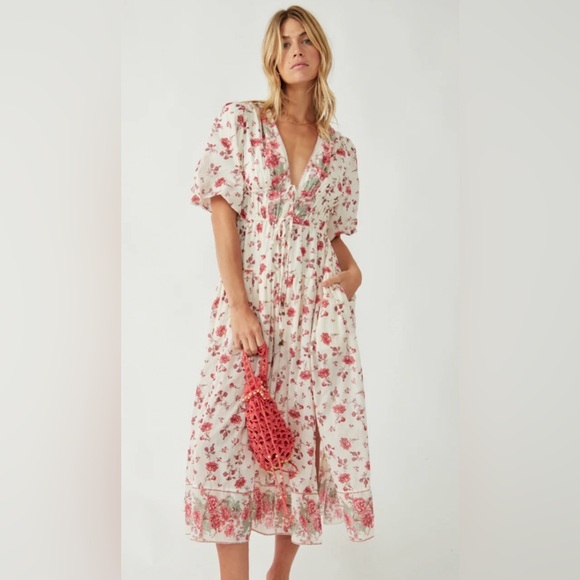 Free People Dresses & Skirts - Free People Lysette Maxi Dress Floral Cotton Boho with Bell Tassel Ties Spring